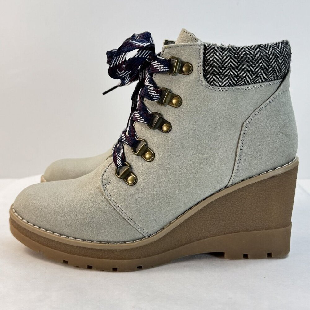 Maurices Cream and Gray Ankle Booties with Chunky Sole